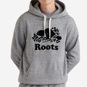 ROOTS Hoodie M’s S Grey Classic Canadian Beaver Kanga Pouch Soft Fleece Lined
